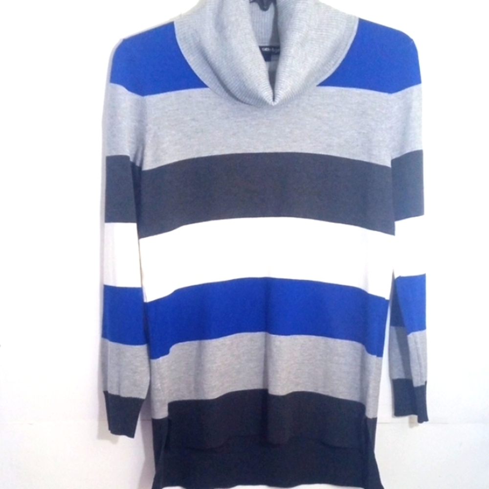 CABLE & GAUGE COWLNECK SWEATER Color-Block - Blue, Gray & White - SIZE Med NWT - Picture 3 of 8
